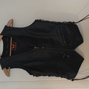 A & G Apparel Black Leather Riding Vest Lace Sides